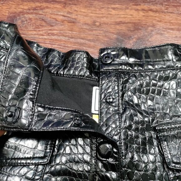 Apparalel Black Croc Vegan Modesty Leather Goth Swing Mini Skirt S - Picture 7 of 11